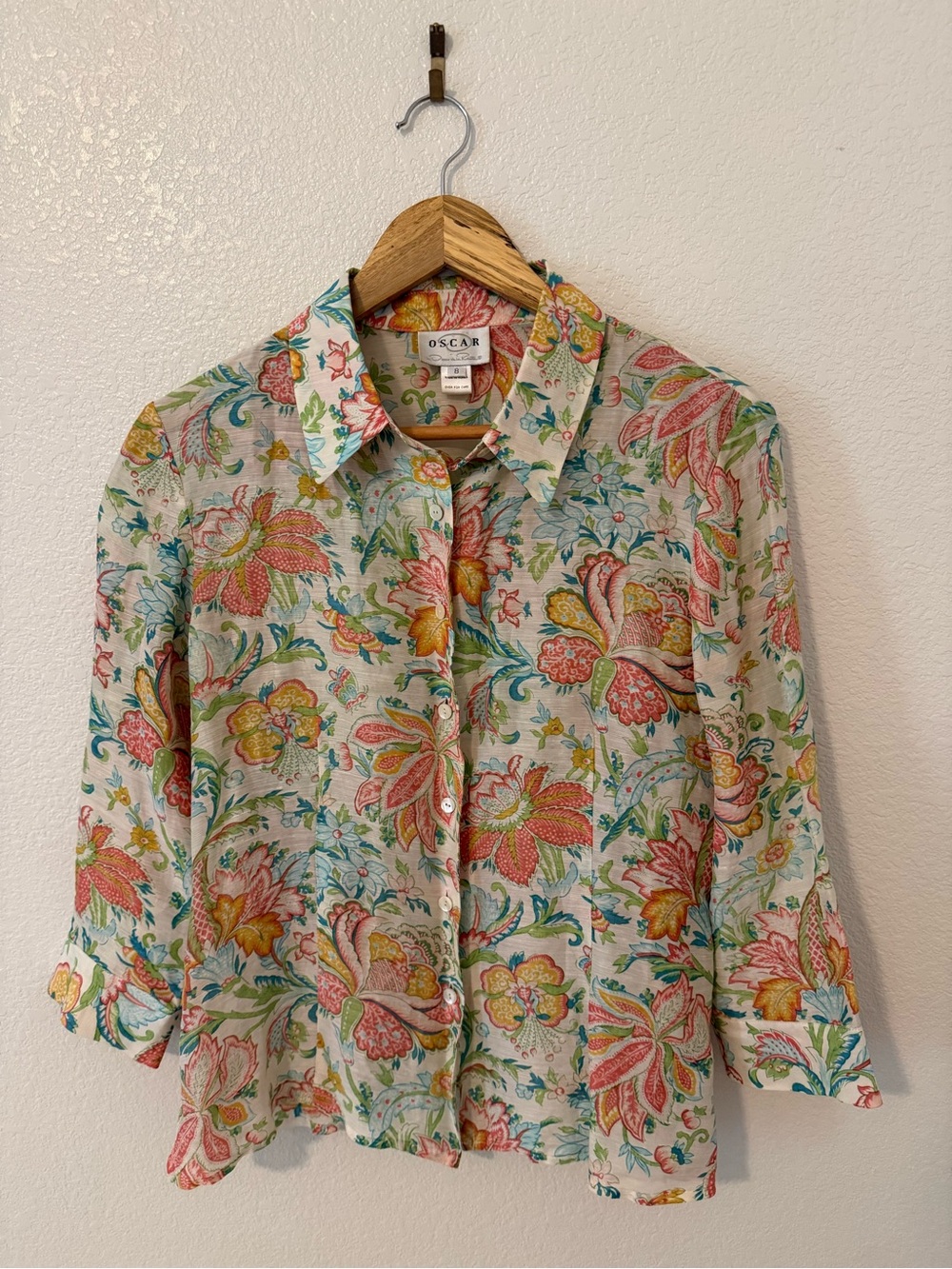 Vintage Oscar de la Renta Floral Button-Front Blouse (read description)